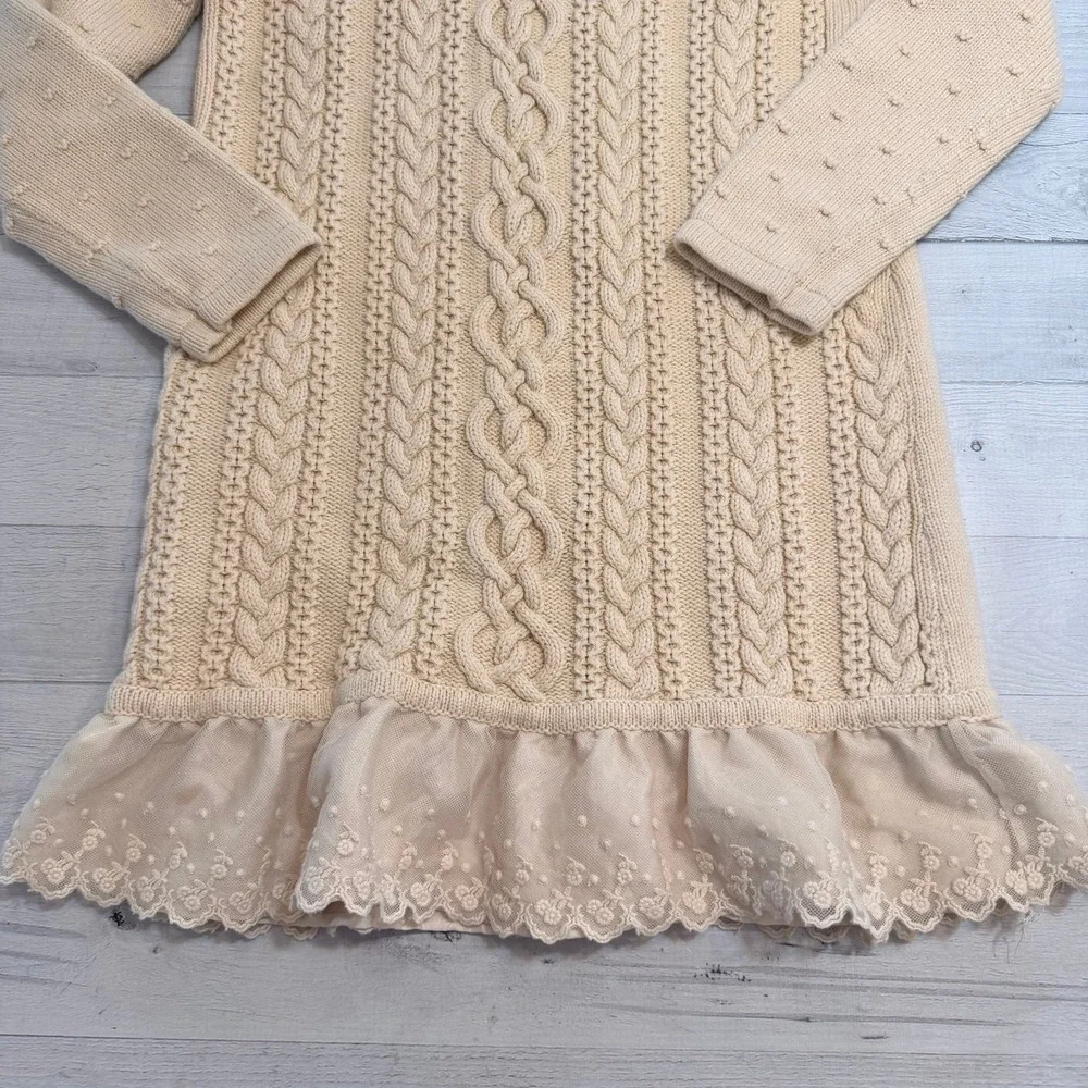 Hanna Andersson girls off‎ white cotton merino wool sweater dress size 140/10